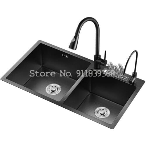 Nano Handmade Sink Double Tank Kitchen Household 304 Stainless Steel Sink Sink Black Set