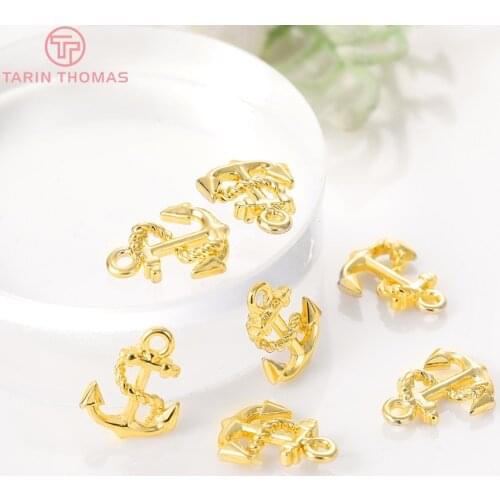 10PCS 8x11.5MM 24K Gold Color Plated Brass Anchor Charms Pendants High Quality Diy Jewelry Accessories