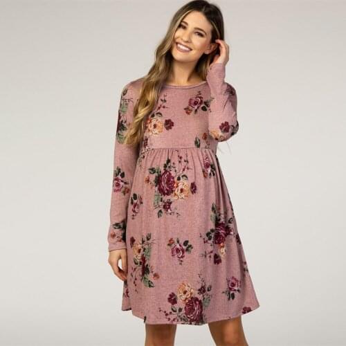 2021 Women Pregnant Maternity Nursing Solid Breastfeeding Spring Autumn Maternity Dress