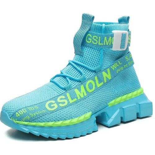 Fashion Mens High-top Ultra-light Sneakers Outdoor Thick-soled Lightweight Casual Running Shoes Comfort Lace-up Rubber Sneakers