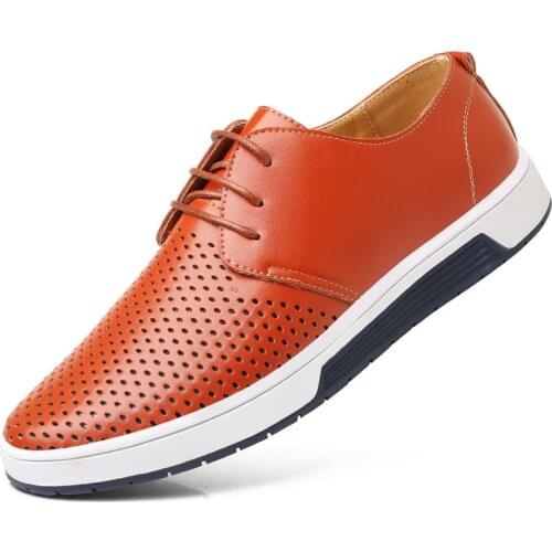 Men Casual Shoes Breathable Holes Summer Men Shoes Flats White Black Red Yellow Blue Work Shoes Plus Size38-48 Men Leather Shoes