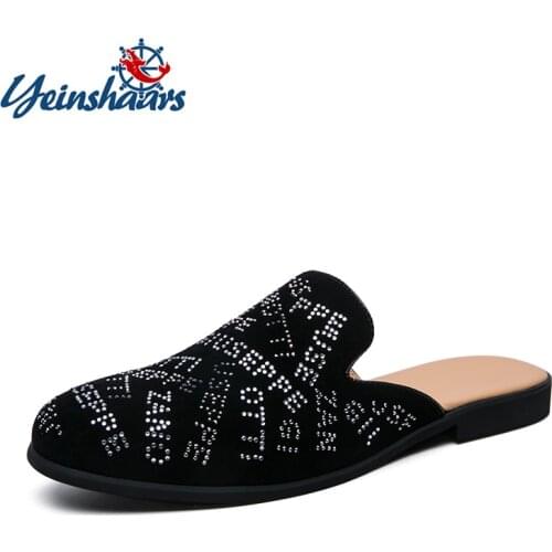 Men Half Slipper Shoes For Men Rhinestone Luxury Loafers Fashion Zapatillas Hombre Casual Shoes Sapato Social Masculino Mules