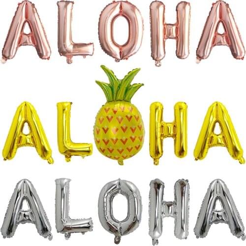 5pcs Gold Rose Gold 16inch Aloha Letter Pineapple Foil Balloons Set Hawaii Party Birthday Party Decoration Supplies Air Globos
