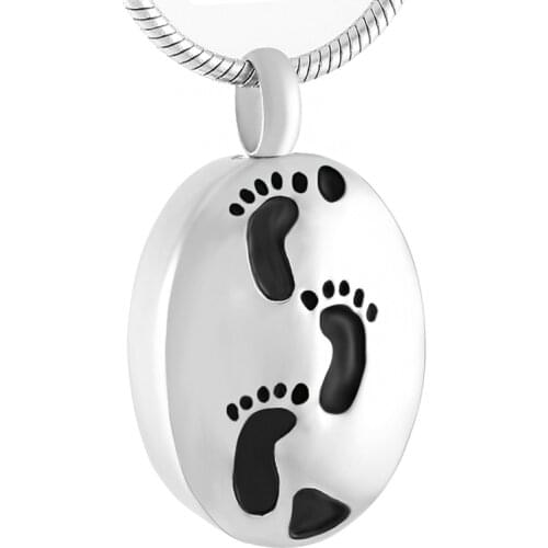 IJD9444 Stainless Steel Baby Foot Feet Cremation Necklace Memorial for Ashes Urn Pendant Keepsake Jewelry