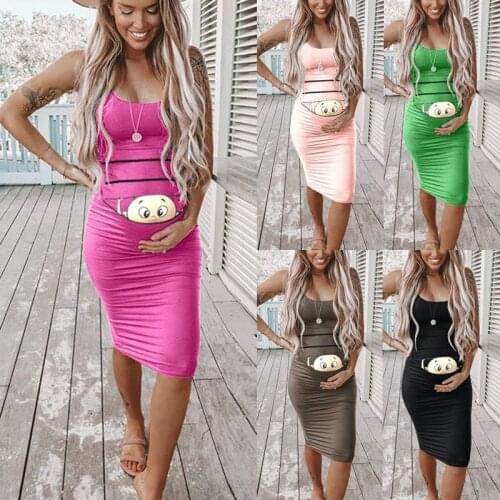 New Popular Pure Color Tie-in Waist Pregnant Womens Dress Soft And Comfortable Cotton Spot Vestidos Gestante Pregnancy Dress