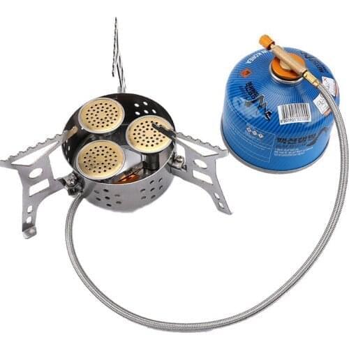 Outdoor Camping Stove with Portable Camping Picnic Stove Split Gas Stove Blue Fire Copper Core Three-Burner Stoves