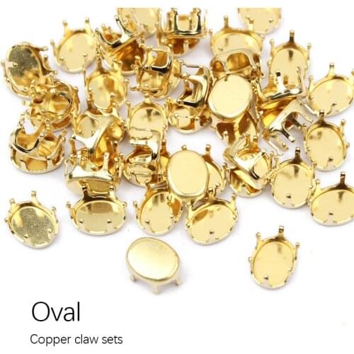 Empty Base setting sew on rhinestones Faceted Crystal Claw Oval Gold Claw size 6x8, 7x9, 8x10 For Garment Accessories