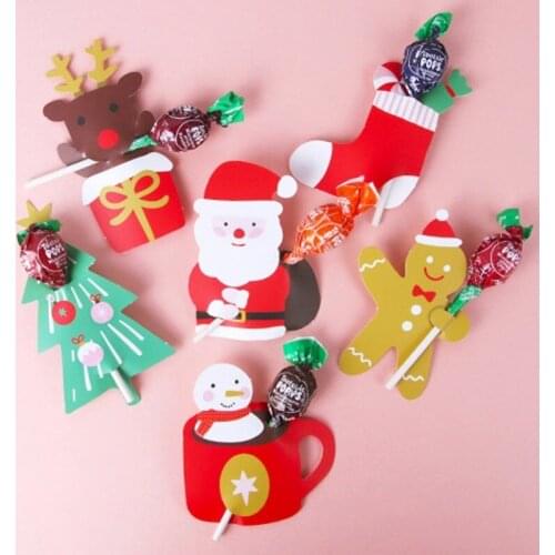 DIY Christmas Creative Lollipop Candy Packaging Card Santa Claus Cute Candy Decoration Card Christmas Theme Party Decor
