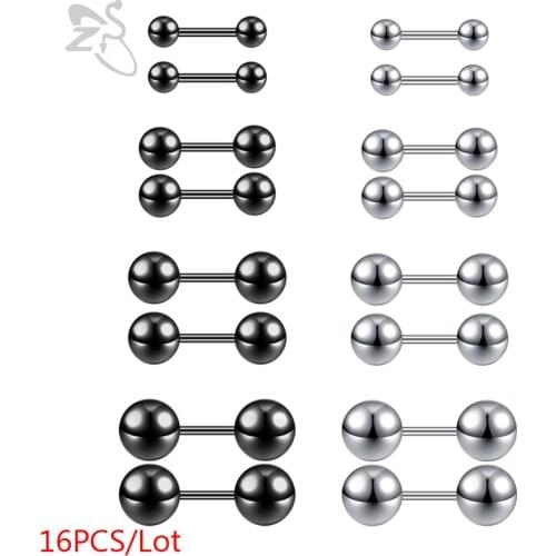 ZS 16pcs/Lot 20g 316L Stainless Steel Stud Earrings For Women Men Round Ball CZ Crystal Earring Ear Tragus Conch Helix Piercing