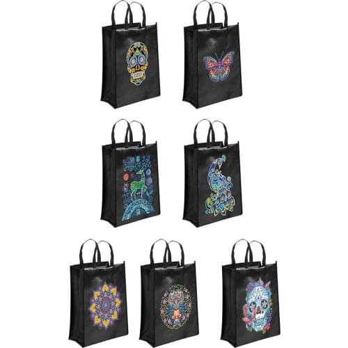 Cartoon Animal Iron on Transfer Shoulder Bag Diamond Painting Kit for Luminous DIY Heat Press Eco Shopping Bags Halloween