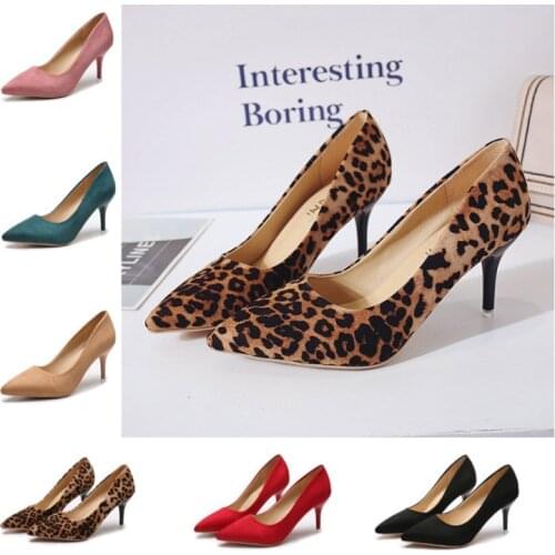 The spring 2020 new ply-size versatile PU high heel shoes with rubber overset feet and suede toe ladies dress shoes