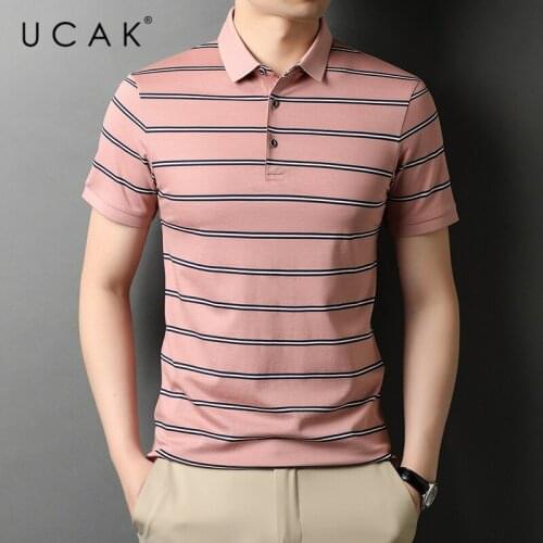 UCAK Brand Classic Turn-down Collar Striped T Shirt Men Clothes Summer Fashion Tops Streetwear Casual Soft Tshirt Homme U5487