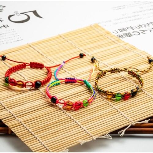 Vintage Ethnic Multicolor Beads Strand Bracelets Hand-knitted Cotton Red Rope Cute Lucky Bracelet Hand Accessories Best Gifts