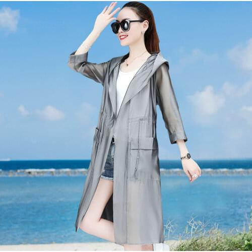 2021 Summer Womens Sun Protection Clothing New Loose Large Size Jacket Female Long Solid Windbreaker Lady Thin Beachwear Coat D