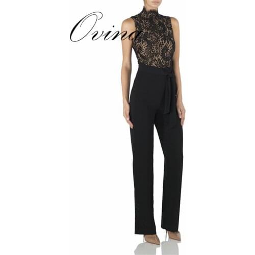 High Quality Celebrity Sleeveless O Neck Lace Bow Rayon Bodycon Bandage Women Rompers Jumpsuit