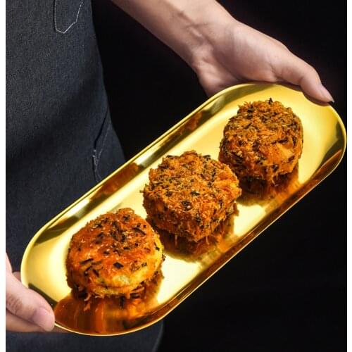 Golden Dinnerware Dishes Dessert Bread Plates Stainless Steel Luxury Tableware Plate Food Storage Tray