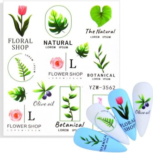 1 Sheet 3D Nail Sticker Colorful Flower And Green Leaf Pattern Nail Decal Stickers Tropical Beach Island Style Nail Art Decora