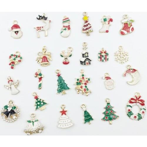10pcs/lot Christmas Accessories Tree Santa Claus Deer Charm Pendant Diy Jewelry Making Findings Components Hand Made Materials