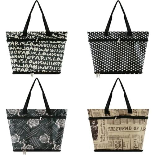 2 in 1 Folding Shopping Bag with Wheels Waterproof Collapsible Trolley Bag Grocery Organizer