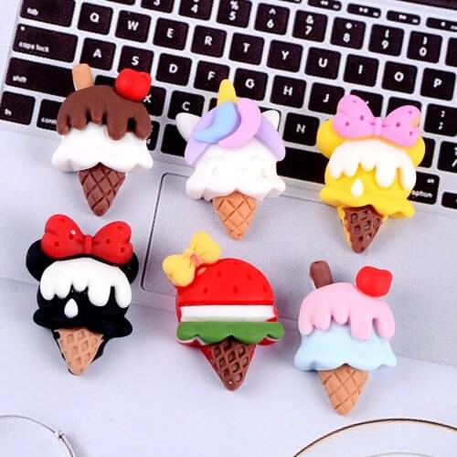 20pcs Cartoon Bowknots Ice Cream Flatback Resin Hair Accessories Materials DIY Craft Supplies Food Toy Phone Shell Arts Patches
