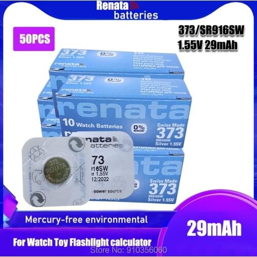 50PCS renata Silver Oxide Watch Battery 373 SR916SW 916 1.55V 100% original brand 373 renata 916 battery