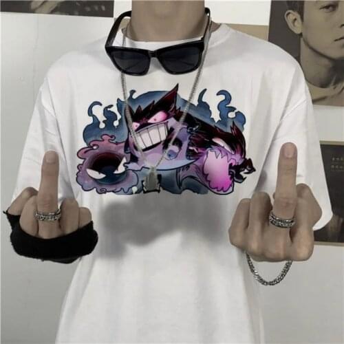 White Loose Summer Dark Cartoon Printed Mens Japan Cool New Fashion New Cool Students Boys Short-sleeved Punk T-shirt Tops