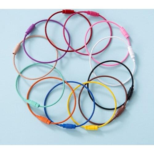 10PCS Colorful Stainless Steel Wire Keychain Cable Rope 15cm Screw Lock Gadget Ring Keyring Women Men Jewelry Key Holder Gifts