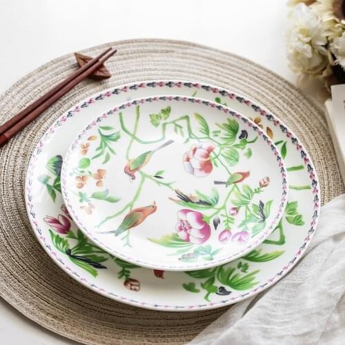 Dessert plates High quality rural style flower and bird pattern bone china dinner plate home decoration plate