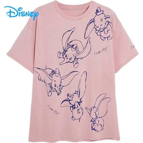 Disney T-Shirt Women Cotton Dumbo Elephant Cartoon Harajuku T Shirt Women Vintage Summer Casual O-Neck Short Sleeve Tee Tops