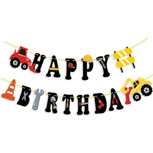 Engineering Party banner happy Birthday Pull Flag Banner Kid Birthday Decoration Baby Shower Party Supplies Decorations