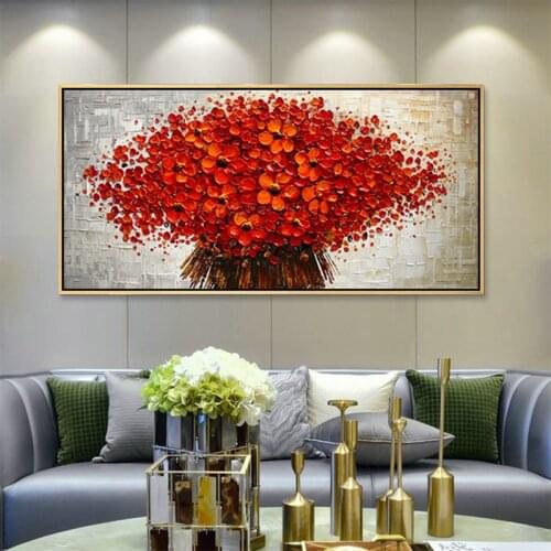 Canvas Painting palette knife 3D texture acrylic Flower painting Wall art Pictures For Living Room home decor cuadros decoracion