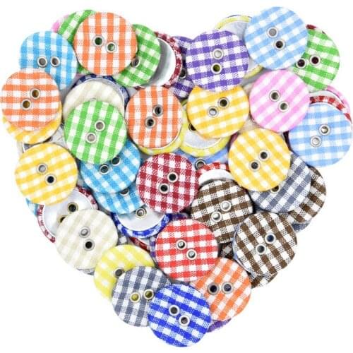 50pcs Cloth Grid Flatback Round Button for Handwork Sewing Scrapbook Clothing Crafts Accessories Gift Card Decor DIY Materials