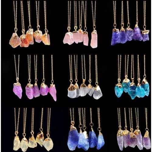 Natural Stone Pendant Quartz Point Healing Stone Long Chain Crystal Pendant Necklace Decor