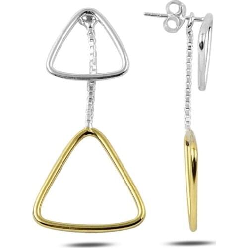 KUTAYDAN Gold Plated Dangle Triangle Earrings 925 Sterling Silver