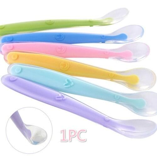 1Pc Soft Silicone Baby Feeding Spoons Infant Weaning Soup Ladle Children Solid Feeding Tools Anti Slide Handle