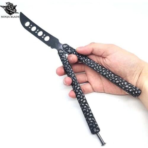 Skull Head Best Training Balisong Butterfly Knife Practice Dull Trainer Stone Wash Processed Long Handle Blunt Blade Good Price