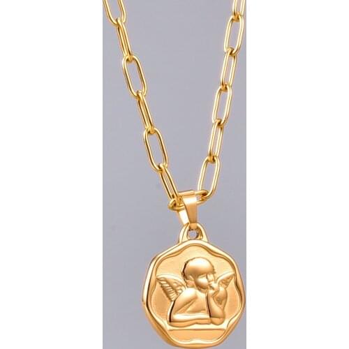 Fashion Yellow Golden Hexagon Flowers Angel Cupid Wings Necklace for Womens 14k Pendant Necklace Chain Birthday Jewelry Gifts