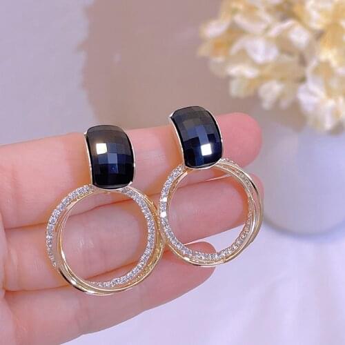 Trendy Geometric Round Drop Dangle Earrings for Women Shiny Rhinestone Crystal Circle Earrings Female Party Jewelry Accessories