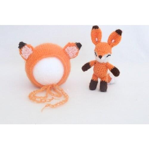 Stuffed animals and cartoon animal hats new born baby props for photography Knitted doll cap shoot props