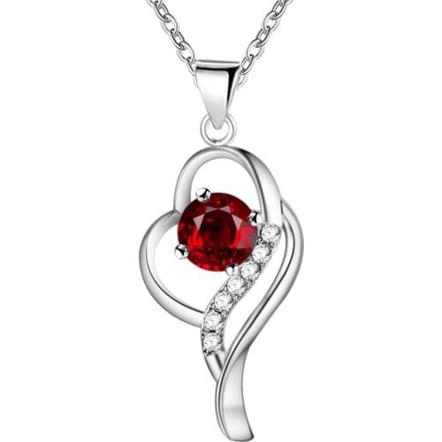 Wholesale Silver Plated Charm Jewelrys Necklace,free Shipping Fashion Fashion Jewelry Pendant Heart Set With Red Stone AN674