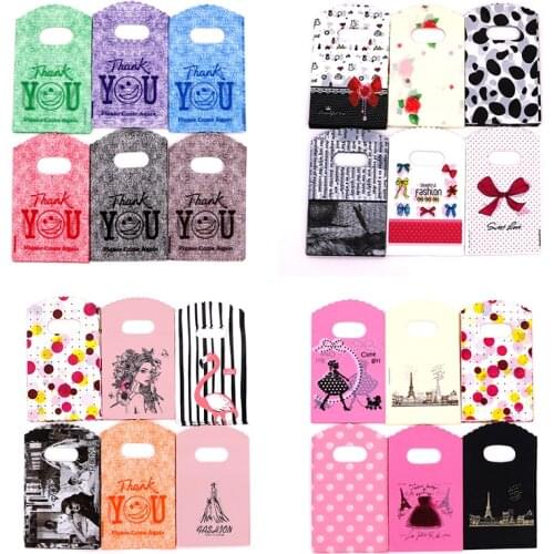 Wholesale Fashion 50pcs/lot New Design More Style Packaging Bags for Gift Small Plastic Jewelry Pouches With Thank You