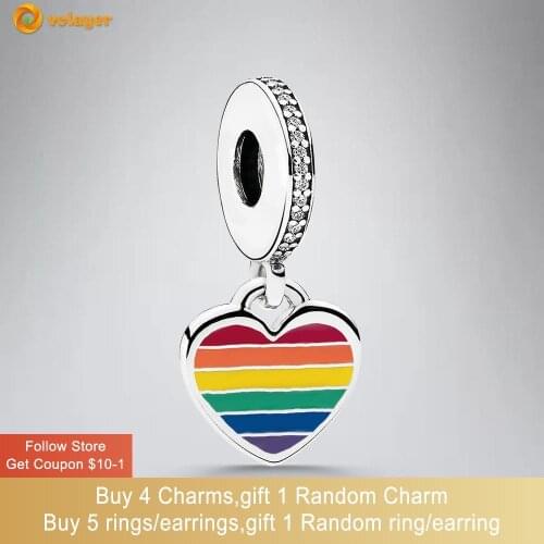 Volayer 925 Sterling Silver Pride Dangle Charm fit Original Pandora Bracelets for Women DIY Jewelry Making