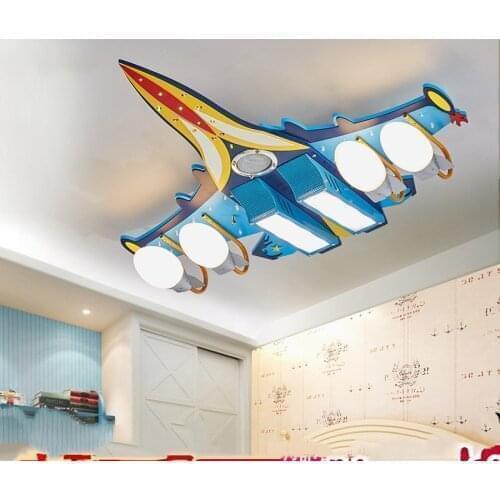 Boy bedroom childrens room blue aircraft ceiling lamp creative lovely remote control Bluetooth Music Fighter ceiling lamp