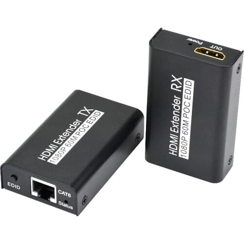 60M HD Extender 1080p 3D EDID Transmitter Receiver over UTP/STP Cat 6/6A/7 RJ45 Ethernet Converter US EU Plug
