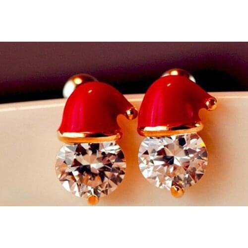 Cute Santa Hat Zircon Stud Earrings For Women Accessories Fashion Female Ear Studs Vintage Gift Party Jewelry Gift