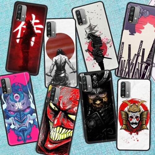 Silicone Case For Xiaomi Redmi Note 9S 9 8 10 Pro 8T Phone Cover 7 9A 9C 8A K40 9T 6 6A Black Soft Shell Samurai Japan Art Funda