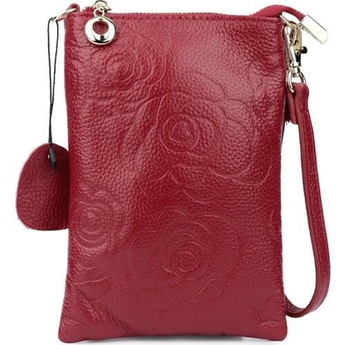 Women Belly Bag Genuine Leather Embossing Flower Shoulder Fanny Pack Male Mini Bag For Mobile Designer Bag Wallet