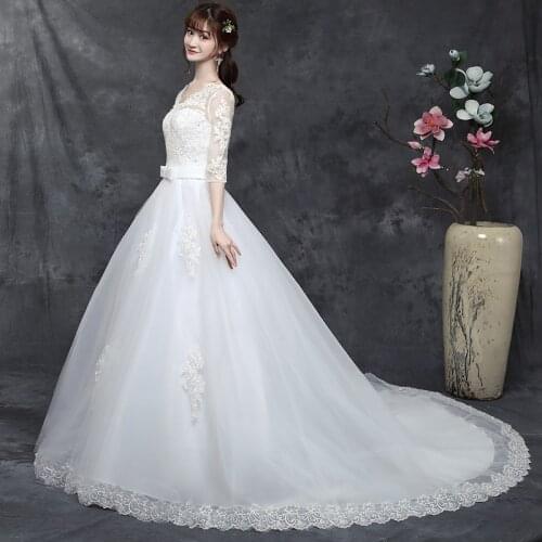 Train Wedding Dress Lace Up 2020 New Style Half-sleeve Plus Size Bride Tailing Wedding Dress Bridal Ball Gowns