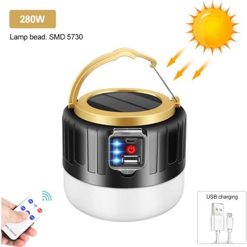 190W/280W LED Solar Light USB Rechargeable Outdoor Solar Lamp Waterproof Lantern Flashlight LED Camping Light Tent Lamp