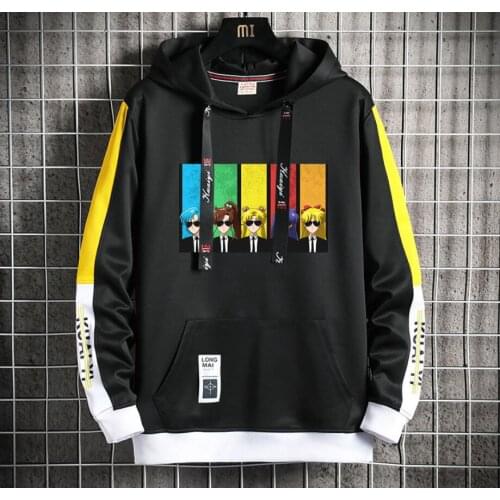 Cartoon printing Anime Hoodie teenagers Popular Harajuku Hoodeds Pullover Streetwear Casual Fake Two-Piece jacket men coat